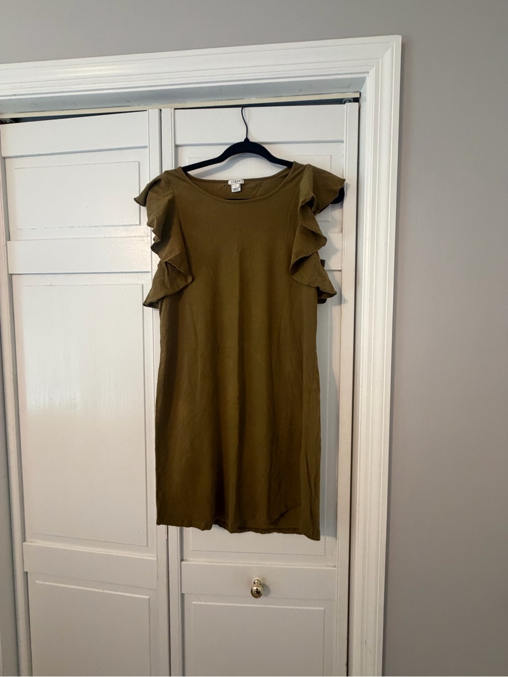 J. Crew Factory Olive Green Ruffle Sleeve Mini Dress